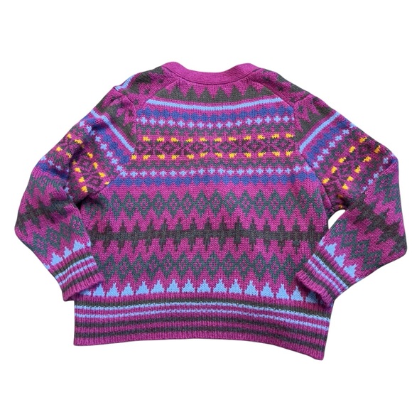 SUNDANCE Size XXL Folk Tale Cardigan Fair Isle Boxy Wool Blend Magenta - Picture 9 of 12